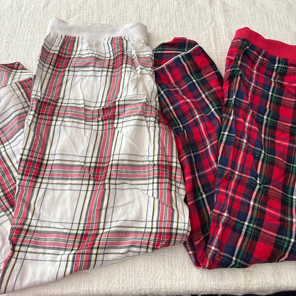 Victoria's Secret Plaid Pajama Pants Bundle XL Long Red White Holiday 2 Pairs